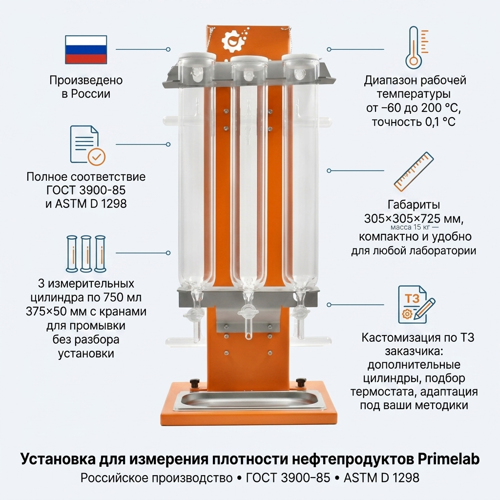 Установка для измерения плотности нефтепродуктов с тефлоновыми кранами Primelab
