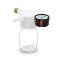 Комплект: насос PL.HM01.01.8 + pегулятор вакуума стеклянный сосуд ловушка, с  манометром